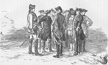 Фридрих обращается к своим генералам перед сражением при Лейтене 1757 г.