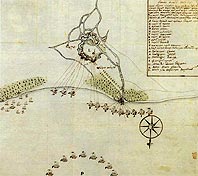 Фрагмент плана действий эскадры адмирала З.Д. Мишукова под Еольбергом в августе-сентябре 1760 г.
