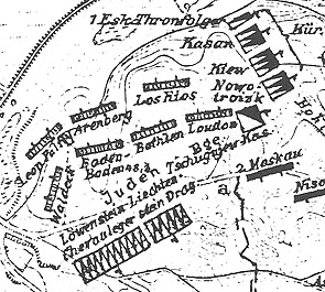 Фрагмент карты сражения при Кунерсдорфе из "Die Schlachten Friedrichs Des Grossen"